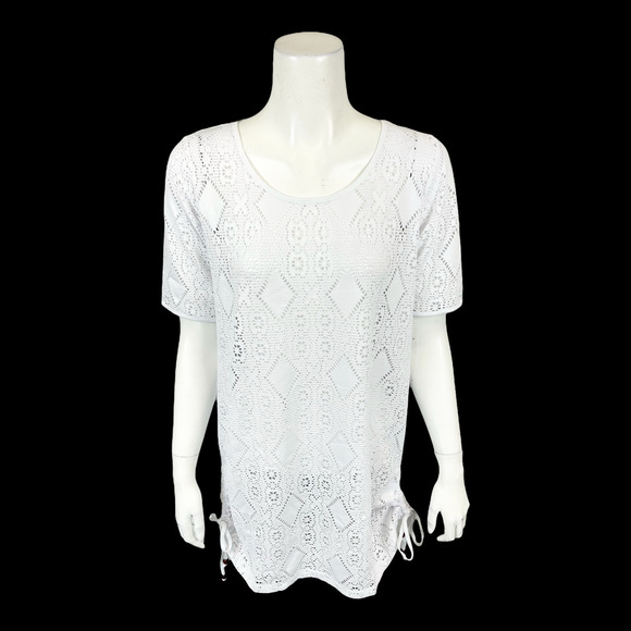 Denim & Co. Other - Denim & Co. Womens Beach Knit Open-work Elbow Sleeve Cover-Up White X-Small Size